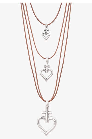 Colar com várias fileiras Mistral - Couro e banhado a prata