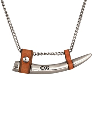 Colar Ambar - Banhado a prata e couro