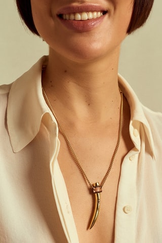 Colar Ambar - Banhado a ouro amarelo e couro