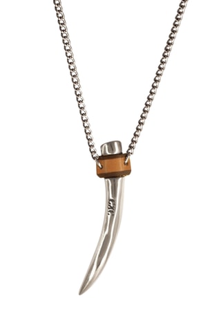 Colar Ambar - Banhado a prata e couro