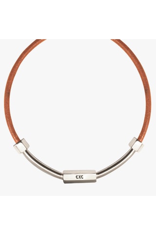 Colar Ambar - Banhado a prata e couro