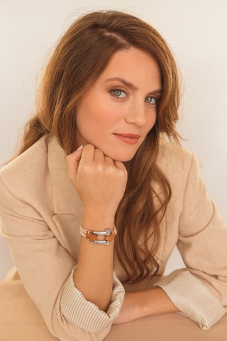 Pulseira Eucalyptus - Banhado a prata e couro