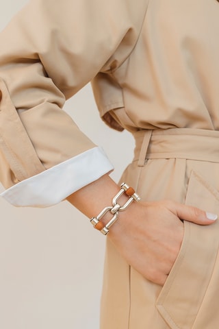 Pulseira Eucalyptus - Banhado a prata e couro