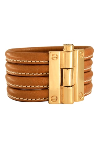 Pulseira aberta Laurel - Banhado a ouro amarelo e couro