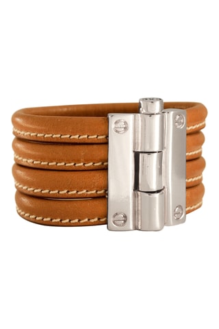 Pulseira aberta Laurel - Banhado a prata e couro