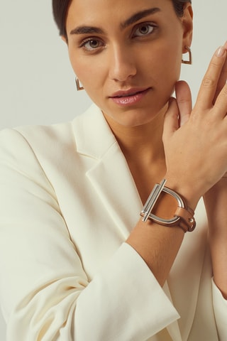 Pulseira Laurel - Banhado a prata e couro