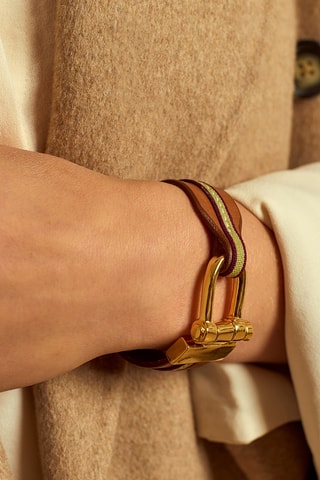 Pulseira Ambar - Couro e banhado a ouro amarelo