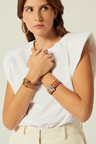 Pulseira aberta Vainilla - Couro e banhado a prata