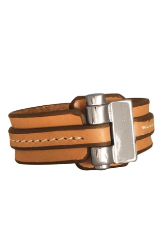 Pulseira aberta Vainilla - Couro e banhado a prata