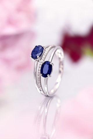 Anel Duo de Saphirs Ouro branco, safiras e diamantes