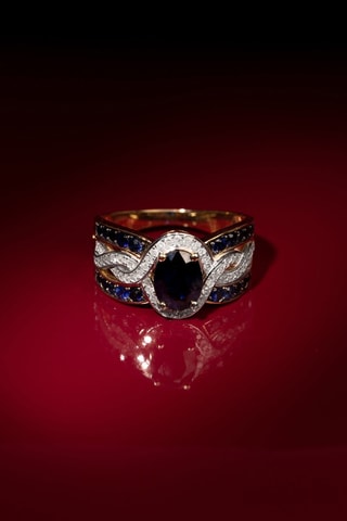 Anel Dakan Ouro amarelo, diamantes e safira