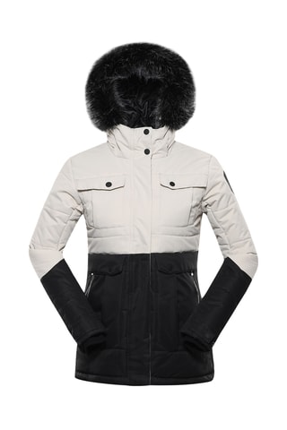 Casaco com capuz em pelo - Preto e branco