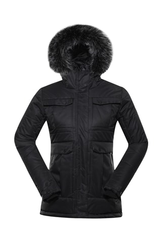 Casaco com capuz em pelo - Preto e branco