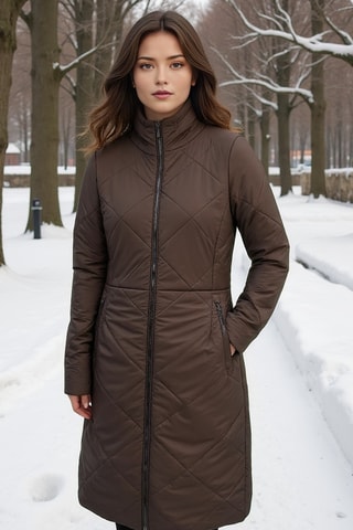 Blusão comprido com capuz - Castanho