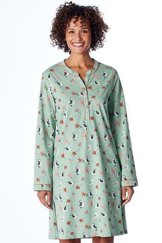 Chemise de nuit Oiseaux graphiques - Vert et blanc