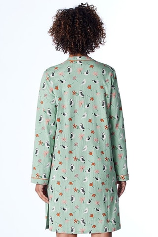 Chemise de nuit Oiseaux graphiques - Vert et blanc