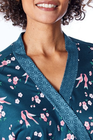 Déshabillé Nuit japonaise - Bleu nuit et rose