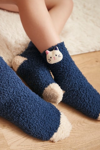 Chaussettes antidérapantes Pattes de velours - Bleu marine et écru