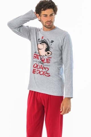 Pyjama Gaston AH21 - Gris clair chiné et rouge