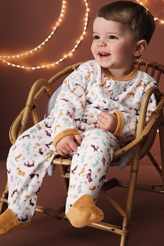 Grenouillère en velours Sous Bois - Ivoire et camel