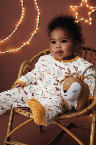 Grenouillère en velours Sous Bois - Ivoire et camel