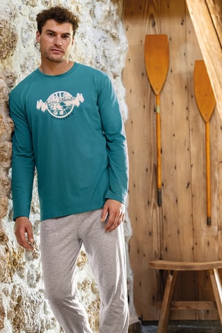 Pyjama Lac Tahoe - Bleu pétrole et gris chiné