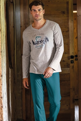 Pyjama Lac Tahoe - Gris chiné et bleu pétrole