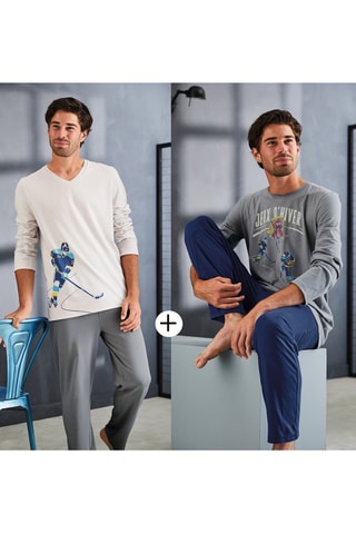 2 pyjamas Jeux d'hiver - Blanc et gris foncé