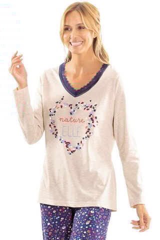 Pyjama 3 pièces Natur'elle - Ecru et bleu marine