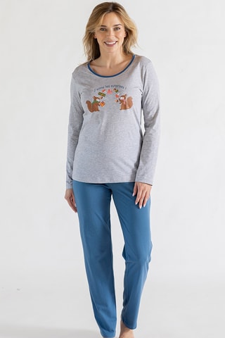 Pyjama Ecureuil & Cie - Gris chiné et bleu cobalt