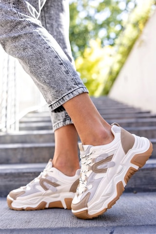 Sneakers plateformes  - Blanc, beige et gris