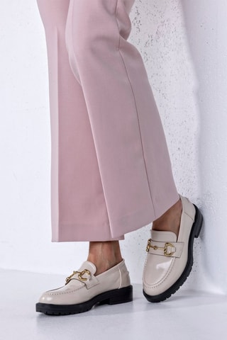 Mocassins vernis  - Noir, beige et doré