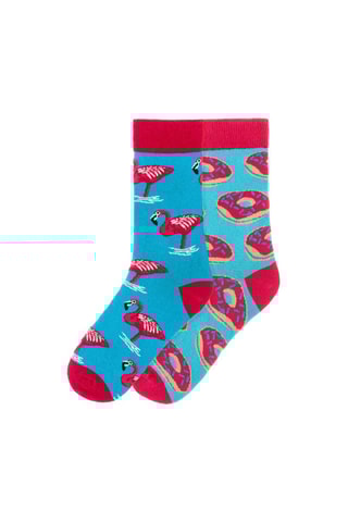 2 paires de chaussettes  - Blanc, rouge, bleu et rose