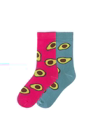 2 paires de chaussettes  - Bleu, vert, marron et rose