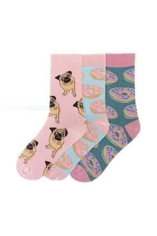 3 paires de chaussettes  - Bleu, vert et rose