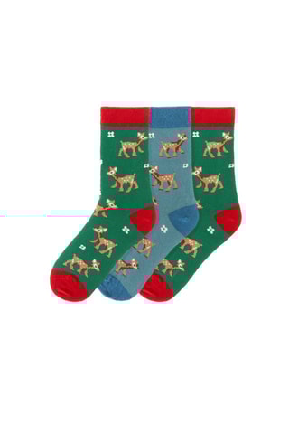 3 paires de chaussettes  - Blanc, rouge, bleu et vert