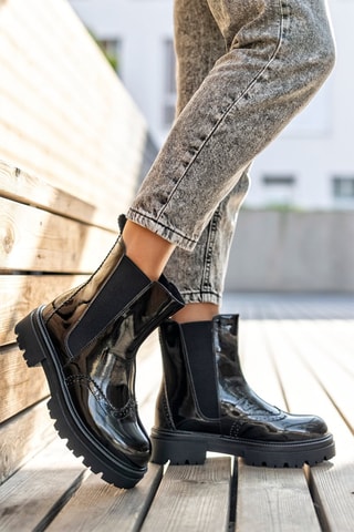 Bottines Chelsea en cuir verni  - Noir