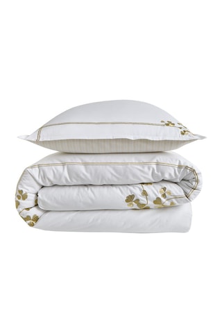 Katoensatijnen Overtrekset 120 Draad/cm² Clover - Wit en Goudkleurig