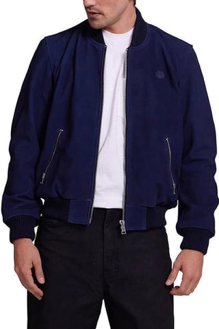 Bomber en croûte de cuir - Bleu marine