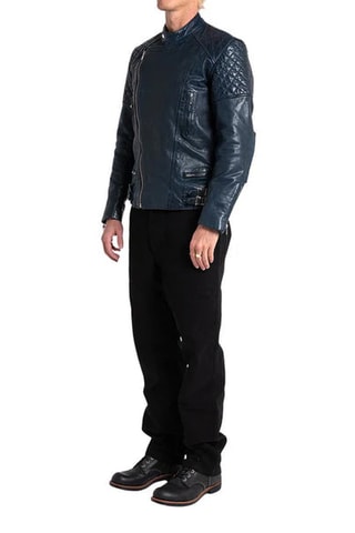 Veste en cuir - Bleu marine