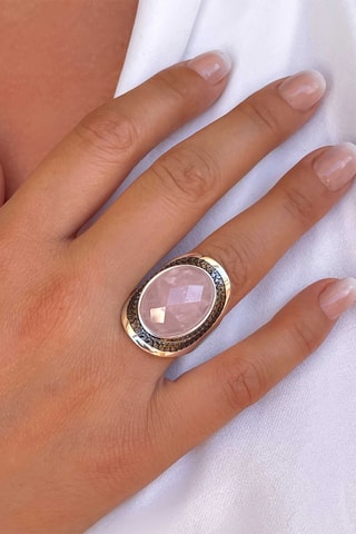 Ring - Zilverkleurig Brons, Zwart Brons en Kwarts