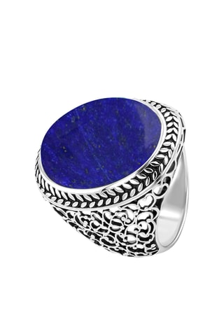 Ring - Zilverkleurig Brons en Lapis Lazuli