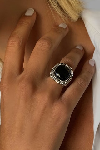 Ring - Zilverkleurig Brons en Onyx