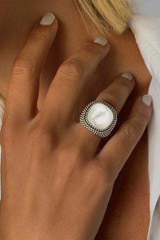 Ring - Zilverkleurig Brons en Parelmoer