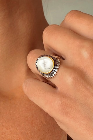 Ring - Zilverkleurig Brons en Parelmoer