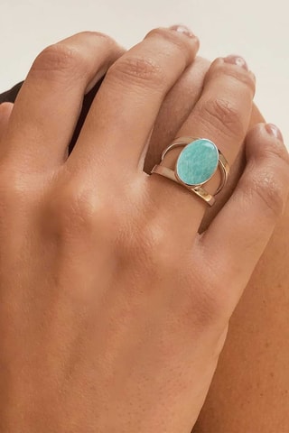 Ring - Zilverkleurig Brons en amazoniet