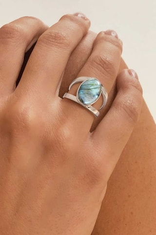 Ring - Zilverkleurig Brons en Labradoriet