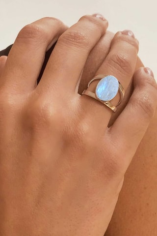 Ring - Zilverkleurig Brons en Maansteen