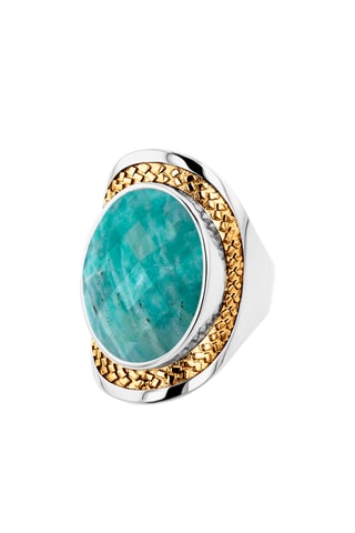 Ring - Zilverkleurig Brons, Verguld Brons en Amazoniet