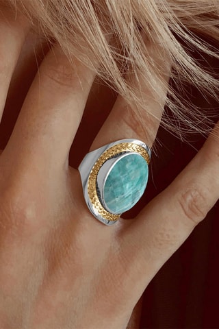 Ring - Zilverkleurig Brons, Verguld Brons en Amazoniet